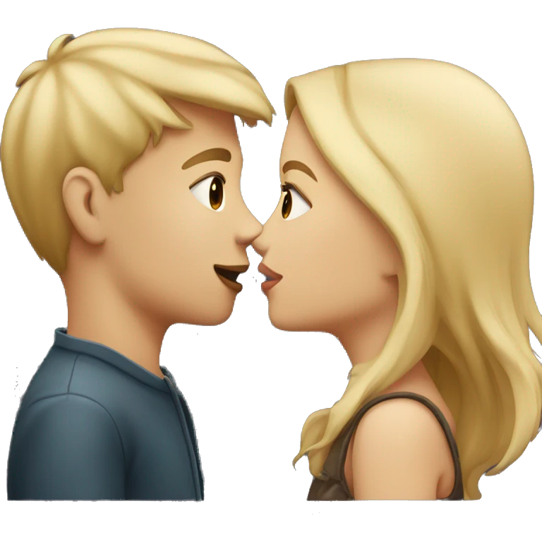 blonde boy and dark blonde girl kissing emoji