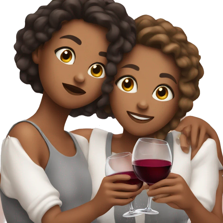 3 girl friends holding wine emoji