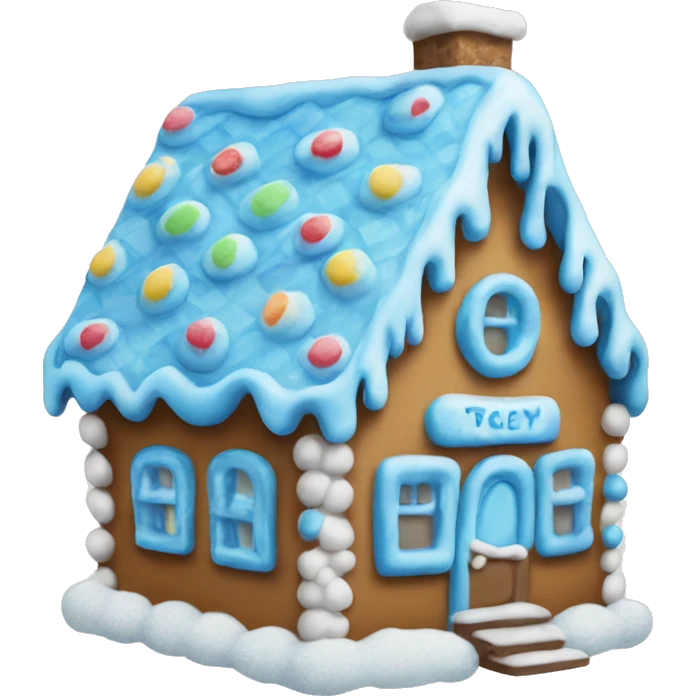 Blue icing gingerbread house emoji