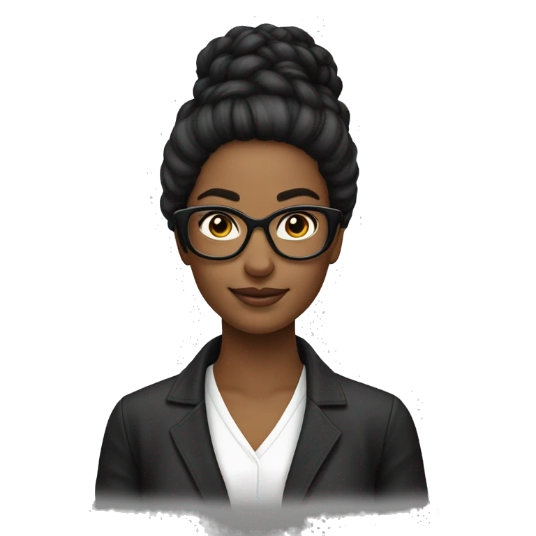 Mujer de pelo negro largo, gafas y ojos color negro emoji