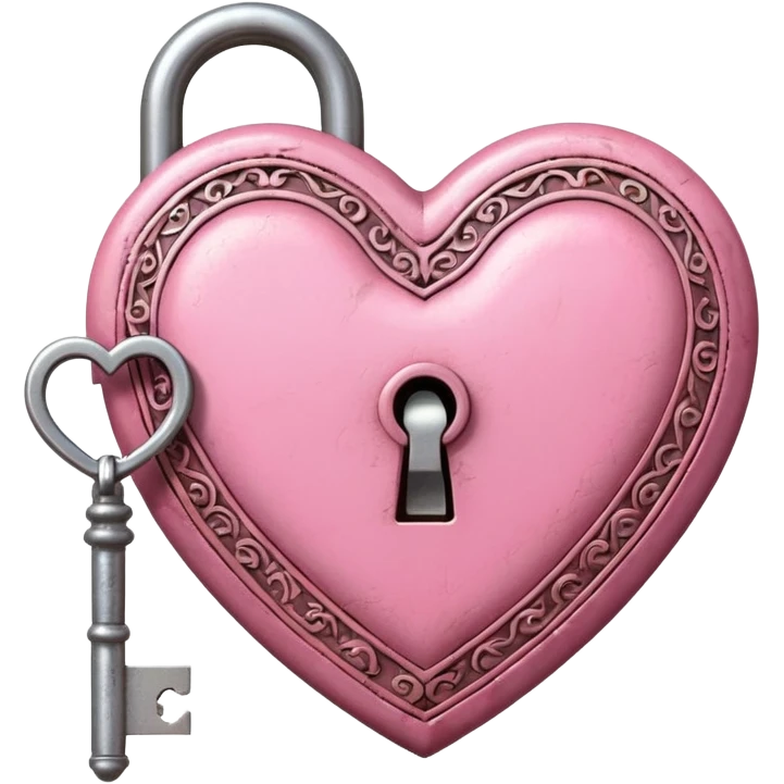 vintage pink heart-shaped lock and key emoji