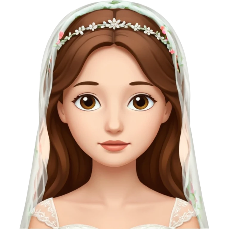 Blonde skin bride with a long veil with brown hair with a chin on her face emoji
