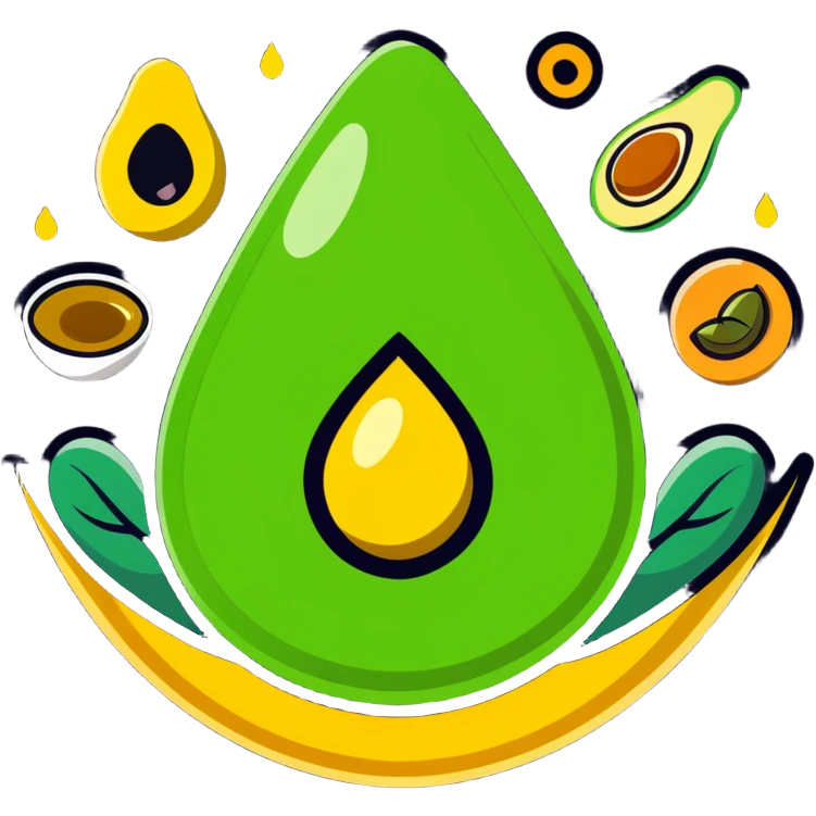 Floating aura in the shape of a golden and jade green drop, with bright icons of avocado, nuts, olive oil and ethereal fish spinning in a circle, surrounding a warm heart and illuminated brain, wrapped in a soft glow of protection and stable energy emoji