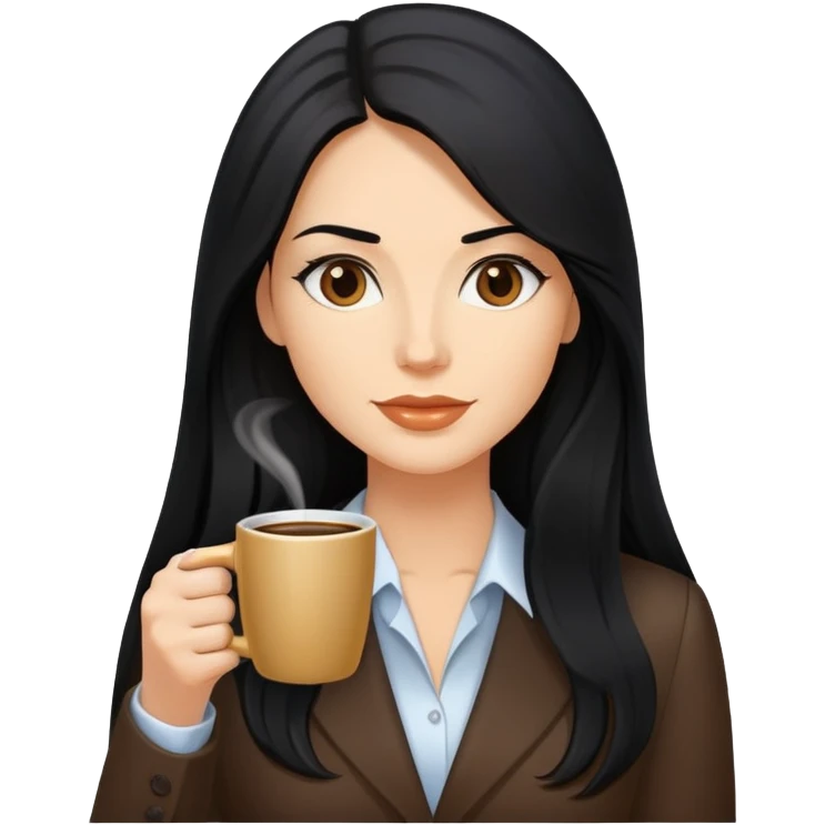 business woman caucasian long black hair drinking coffee emoji