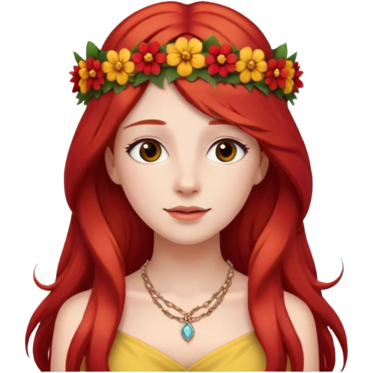 Women red long hair with Flower Crown and Necklace emoji