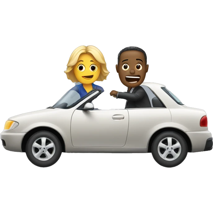 Woman in a car chasing a man that is outside the car emoji