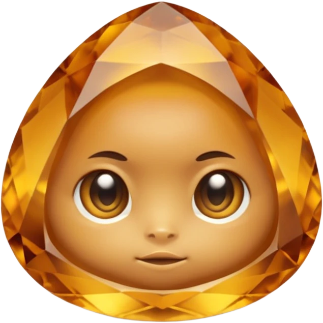 Single gemstone rock character, warm golden citrine, squat and heavy like a rock, with carved facets and tiny surface imperfections, cute round eyes  emoji