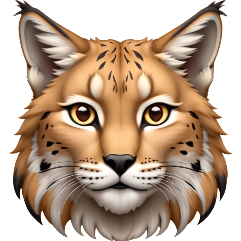 Cinematic-Noble realistic-Lynx-Portrait-Emoji – Poised and regal, with a strong, agile build and a strikingly patterned fur of warm tawny fur accented by bold black ear tufts, deep-set, intelligent amber eyes, simplified yet sharp and sophisticated. zoomed out to show shoulders emoji