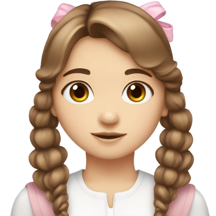 cute beautiful white girl, brown hair with bangs, two ponytails, pink angel wings,  emoji