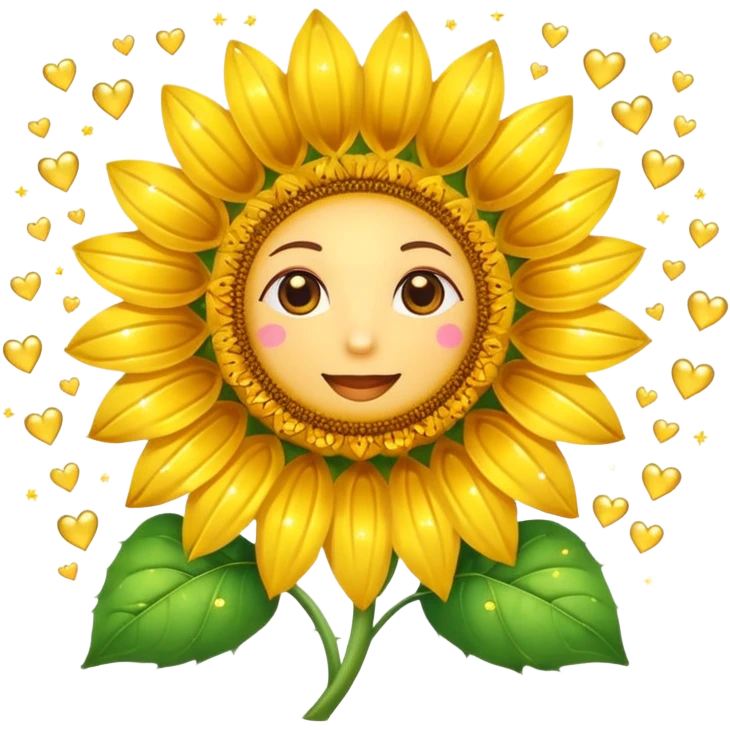 sunflower surrounded with hearts and sparkles emoji