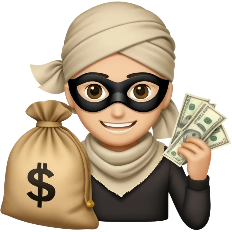 cartoon bandit with eye mask and money bag emoji