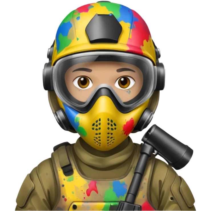 paintball player face shot with lots of colors emoji