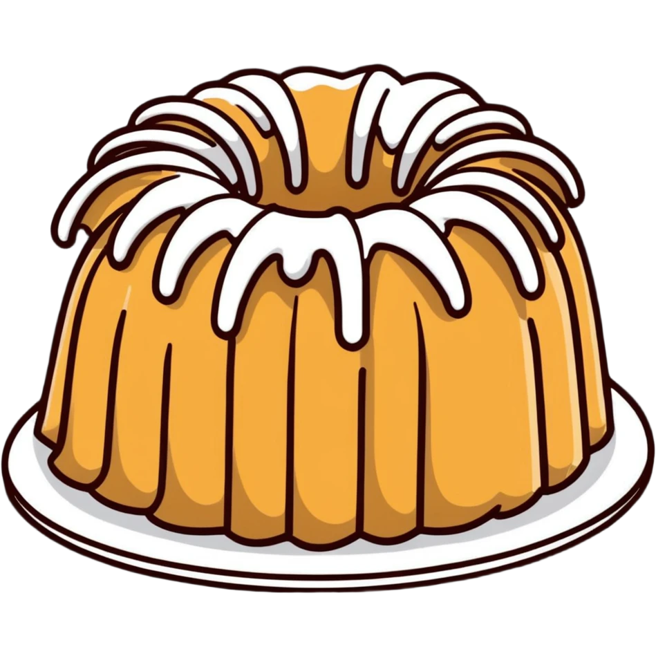 vanilla bundt cake with chocolate frosting and white sprinkles emoji