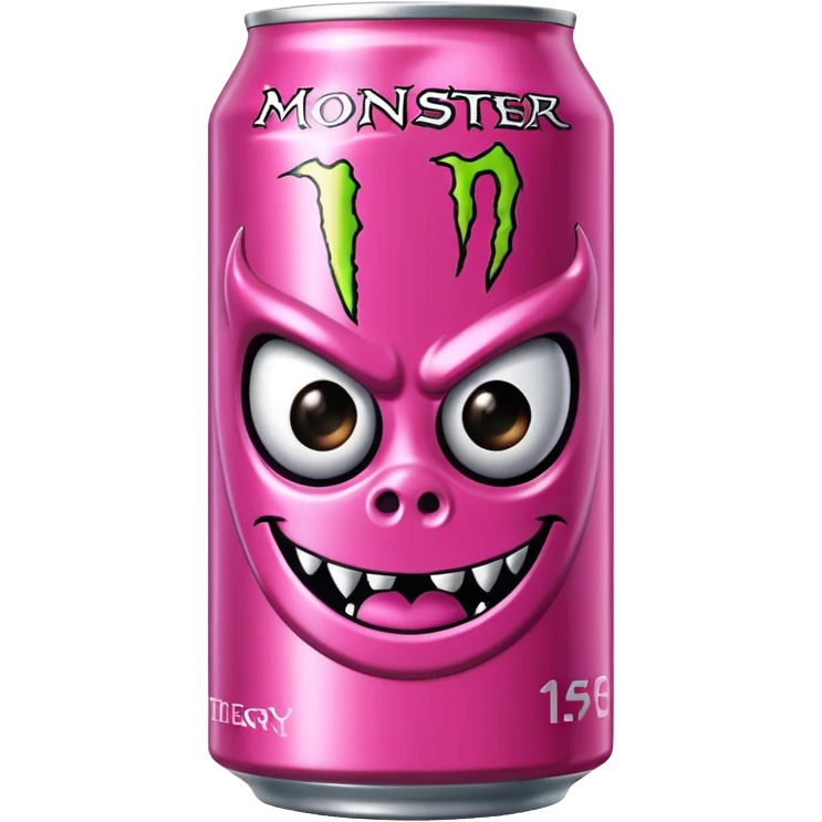 Pink monster energy drink with the logo of original monster company energy drink do not add the face in it just normal monster can  emoji