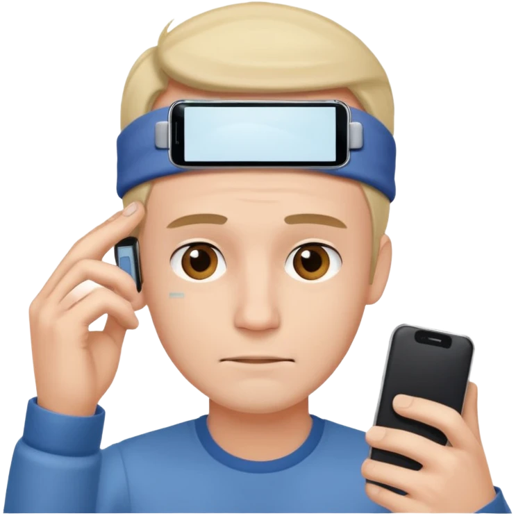 guy holding an smartphone horizontally on his forehead emoji