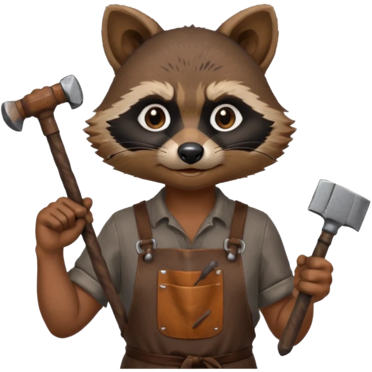 dirty blacksmith  brown racoon holding hammer emoji