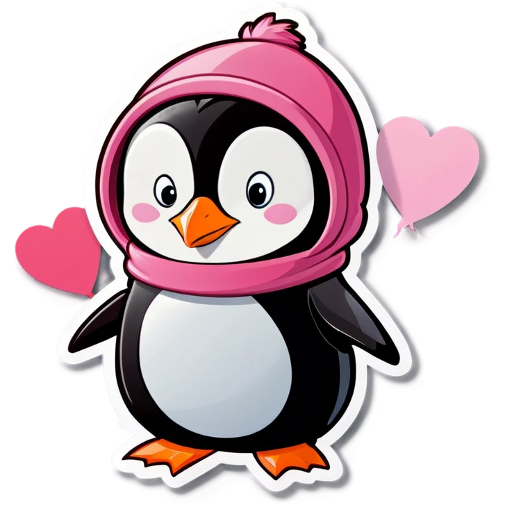 Pink cartoon penguin valentine emoji
