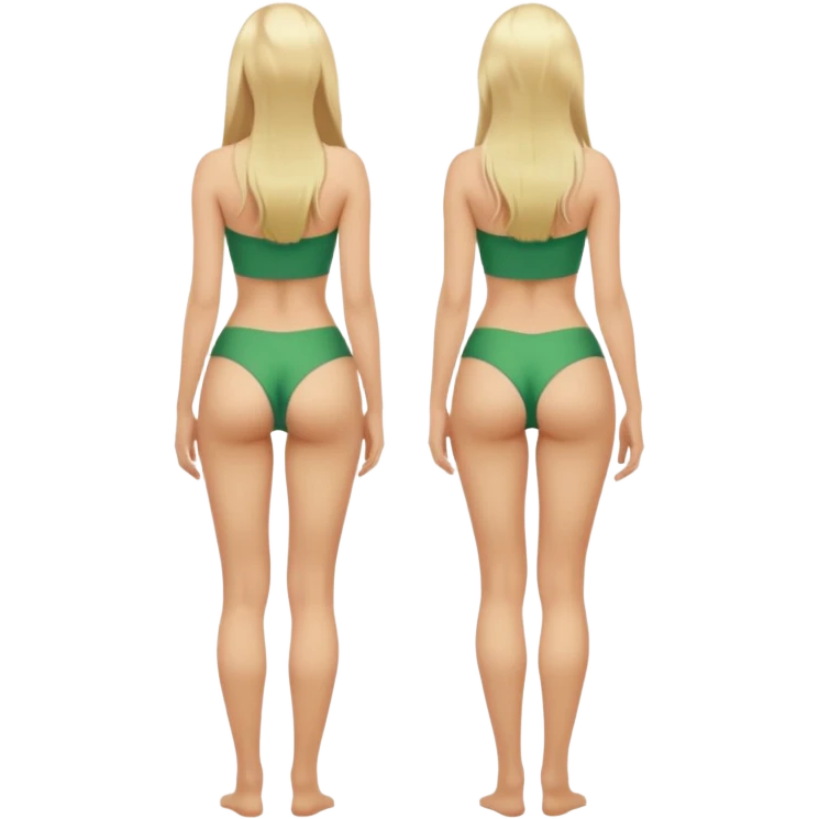 Naked woman tits out long blonde hair green eyes full body looking back big butt no clothes skinny legs emoji