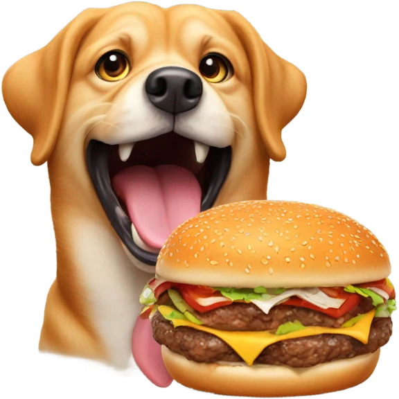 Dog eating a big burger emoji
