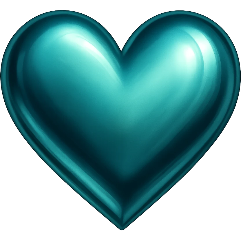 heart with a metallic teal finish, digital illustration emoji