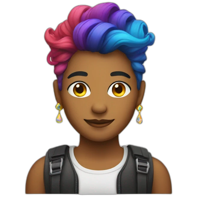 a person with LGBTQ style, colour ful hair, earings emoji