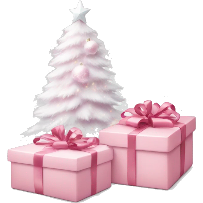 Light pink Christmas gifts under a white Christmas tree  emoji
