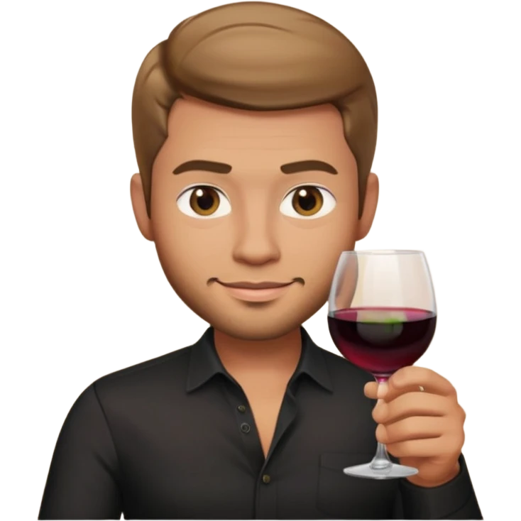 male memoji, tan skin, stubble, black shirt slightly unbuttoned, holding a glass of wine, mysterious smirk, seductive aura emoji