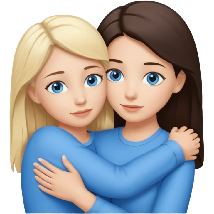 blonde mom blue eyes and brunette daughter blue eyes hugging emoji