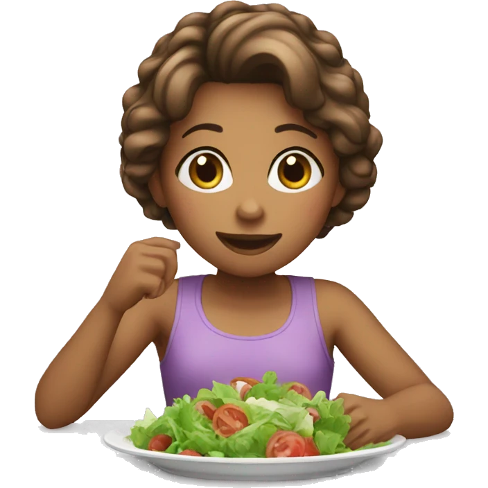Girl eating salad on a table emoji