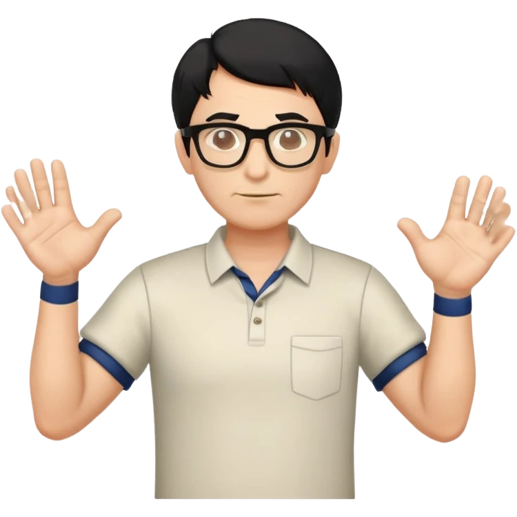 professor with black hair and glasses wearing shirts, no mustache, with hands positioned as if grabbing an invisible rugby ball emoji