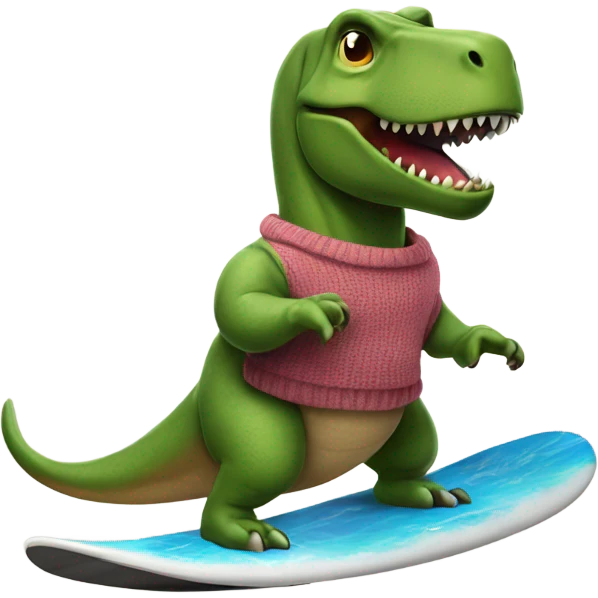 Trex wearing a sweater and then surfing  emoji