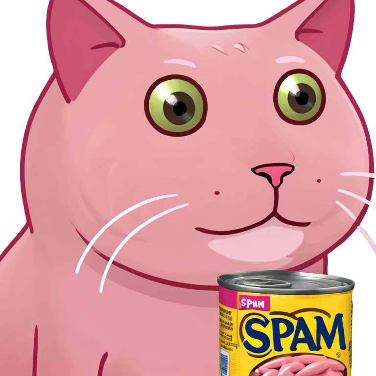 kawaii pink cat with spam emoji