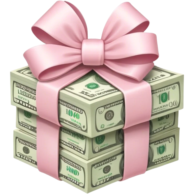 stack of money wrapped ina light pink bow emoji