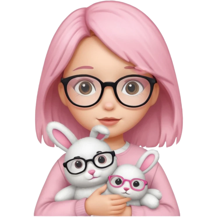 Girl kid with glasses → holding a toy rabbit emoji