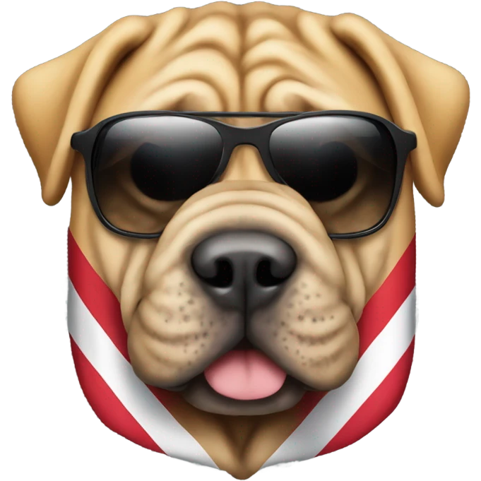 sharpei with sunglasses holding indonesian flag emoji