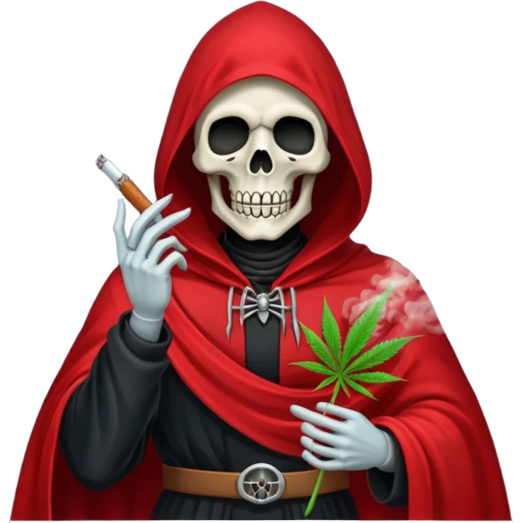 grim reaper in red cape smoking weed with loads of smoke in the air emoji