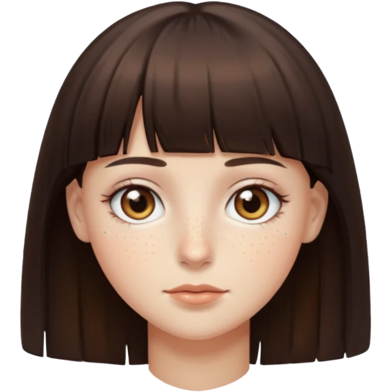 branca, olhos hazel, franjnha, pequenas sardas, cabelo castanho escuro emoji