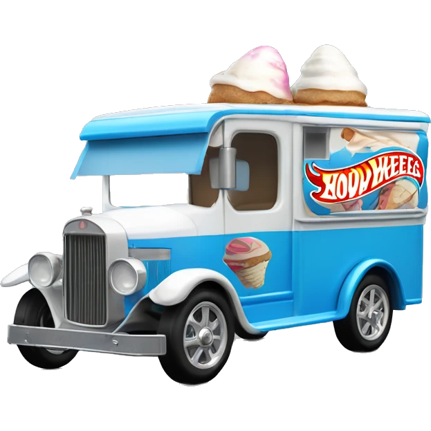 Hot wheels style, ice cream truck from 1912 with wide mag wheels, blue, no ice cream on it  emoji