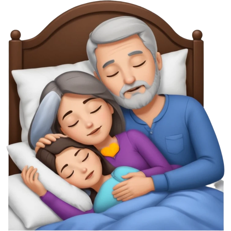 Man with grey hair and beard,beautiful brunette woman sleeping in bed together in the spooning position  emoji