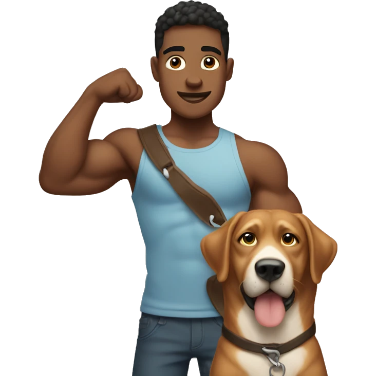 muscular boy with dog outdoors emoji