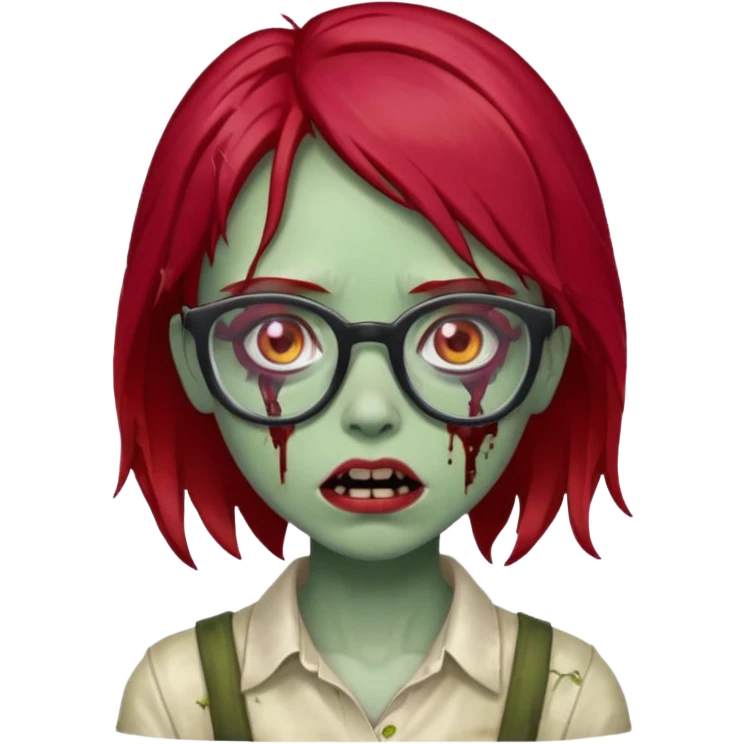 girl zombie with cherry red hair and glasses emoji