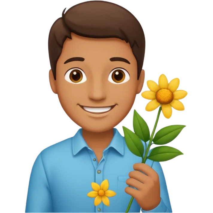 Man holding a flower smiling  emoji