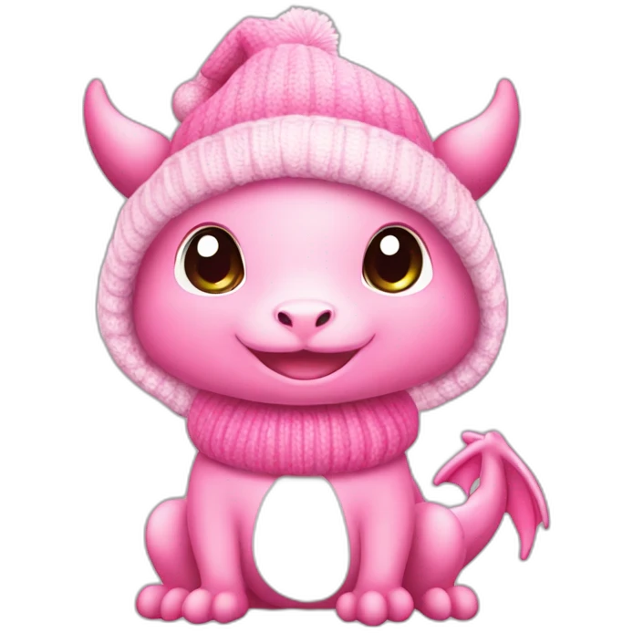 cute, little Pink dragon, in sweater and Christmas hat. adorable happy kawaii style, colorful, clear outline, vector, simple white background, 8k, 3:2 emoji