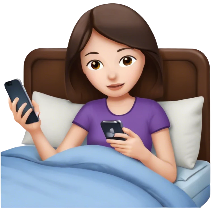 Brunette playing with iPhone in bed emoji