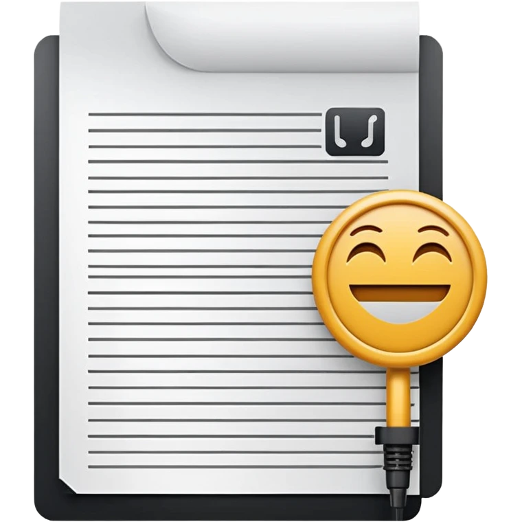 minimalist, flat iconography design; suitable to be used as an emoji/reaction in chat: a document with a folded corner and horizontal lines, outlined in a brick pattern. At the top center of the document is an icon indicating ai. In front of the document a microphone icon emoji