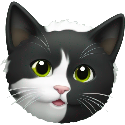 Gato blanco y negro peludo jugando con un ovillo de lana verde emoji