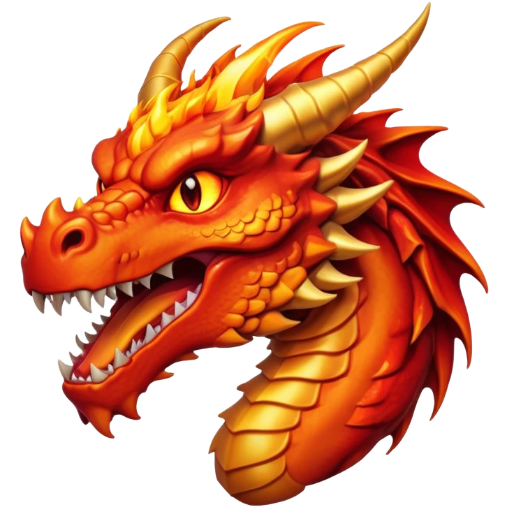 Cinematic Noble Fierce Fire Dragon Portrait Emoji, Poised and imposing, with a muscular, scaled body ablaze in fiery hues of crimson, molten orange, and molten gold, and intense, burning eyes that mirror the heart of a volcano; rendered with lifelike texture and dynamic natural highlights, high shine, formidable and intense, styled with an aura of scorching mythic power, focused and resolute, soft glowing outline, capturing the essence of a legendary inferno poised to ignite the screen with timeless ferocity! emoji