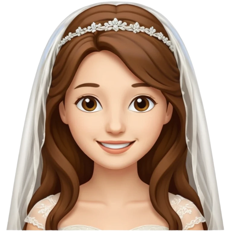 Blonde skin bride with a long veil with brown hair with a chin on her face emoji
