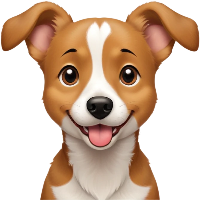 Create five unique dog emoji designs, each expressing a distinct emotion. Each emoji should have a simple, cartoon-style face with expressive features to convey:

Happiness – A smiling dog with bright, wide eyes, a wagging tongue, and perked-up ears.
Anxiety – A worried-looking dog with slightly lowered ears, raised eyebrows, and a small frown, possibly with sweat drops.
Excitement – A dog with wide, sparkling eyes, an open mouth, tongue out, and ears standing up, showing eagerness.
Fear – A scared dog with wide, trembling eyes, ears pinned back, and a small, closed mouth, possibly with a tear or shivering motion.
Affection – A loving dog with heart-shaped eyes, a small smile, and relaxed ears, possibly with a paw reaching out or a blushing effect.
Use bold black outlines, warm brown and tan tones, and simple but clear facial expressions to enhance each emotion. Keep the design cute, clean, and easy to recognize in a small emoji size. emoji