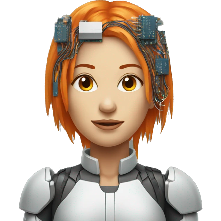 Head of female cyborg with orange hair and circuits emoji